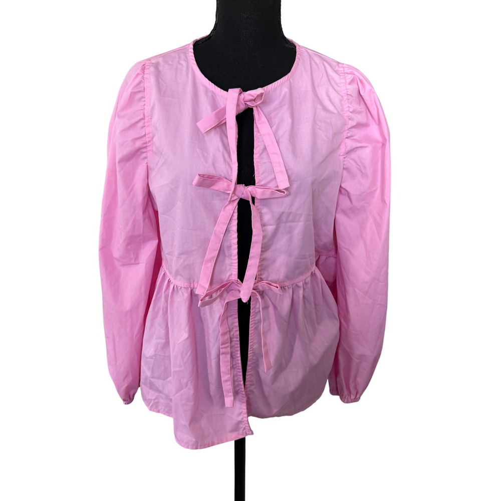 Womens Y2K Bow Top Sz M Pink Front Tie Fairycore Coquette Coquette Cutesy Preppy